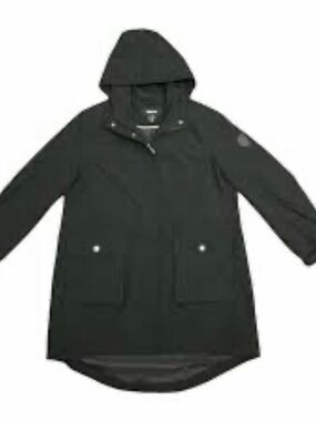 DKNY Black Hooded Jacket with Zip Closure-Mob Wife Trench Coat Size L